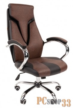 Chairman 901 чёрно-коричневое офисное кресло (экокожа, хромированный металл, газпатрон 3 кл, ролики, механизм качания)
