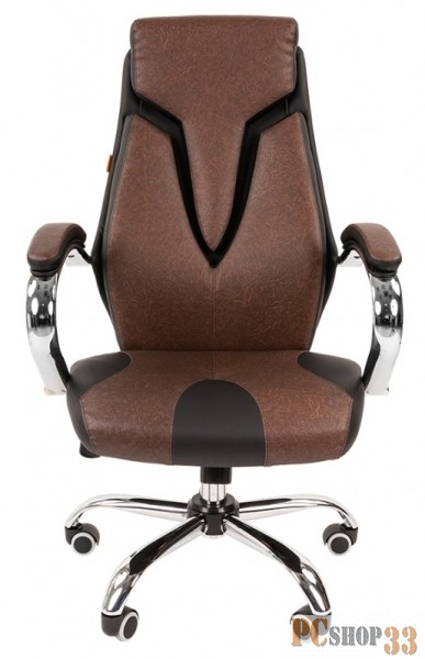 Chairman 901 чёрно-коричневое офисное кресло (экокожа, хромированный металл, газпатрон 3 кл, ролики, механизм качания)