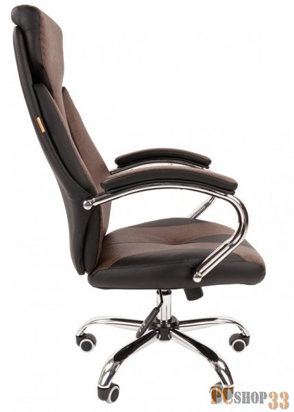 Chairman 901 чёрно-коричневое офисное кресло (экокожа, хромированный металл, газпатрон 3 кл, ролики, механизм качания)