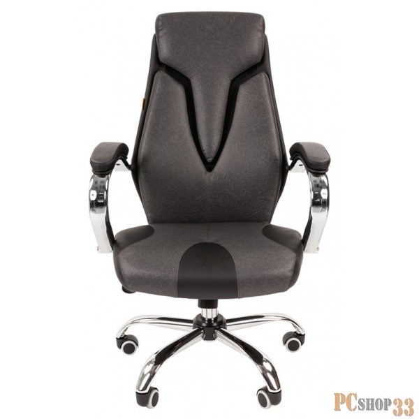 Chairman 901 чёрно-серое офисное кресло (экокожа, хромированный металл, газпатрон 3 кл, ролики, механизм качания)