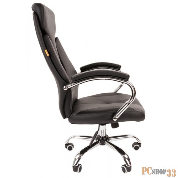 Chairman 901 чёрно-серое офисное кресло (экокожа, хромированный металл, газпатрон 3 кл, ролики, механизм качания)