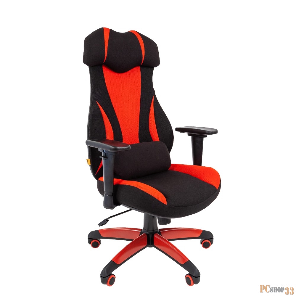 Игровое кресло Chairman game 14 чёрное/красное (ткань, пластик, газпатрон 3 кл, ролики, механизм качания)