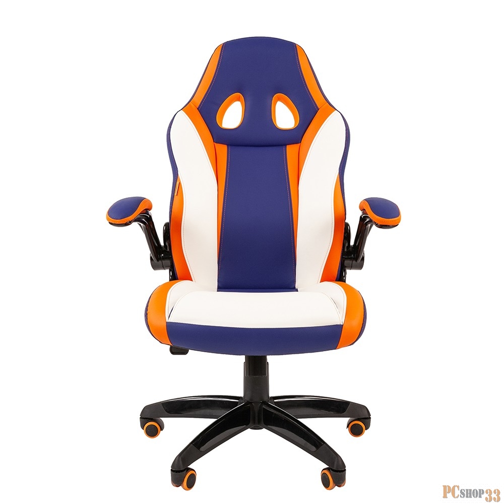 Chairman game 15 синий/белый/оранжевый Игровое кресло (экокожа, регулируемый угол наклона, механизм качания)