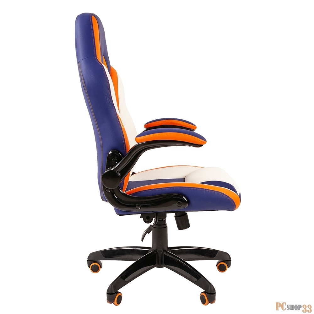 Chairman game 15 синий/белый/оранжевый Игровое кресло (экокожа, регулируемый угол наклона, механизм качания)