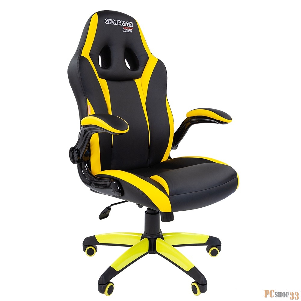 Chairman game 15 чёрный/желтый Игровое кресло (экокожа, регулируемый угол наклона, механизм качания)