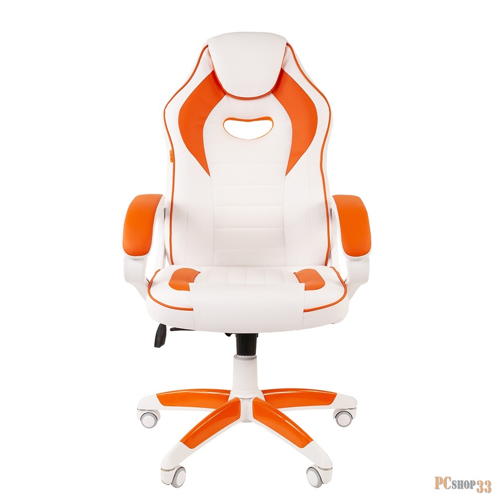 Игровое кресло Chairman game 16 белый/оранжевый (экокожа, регулируемый угол наклона, механизм качания)
