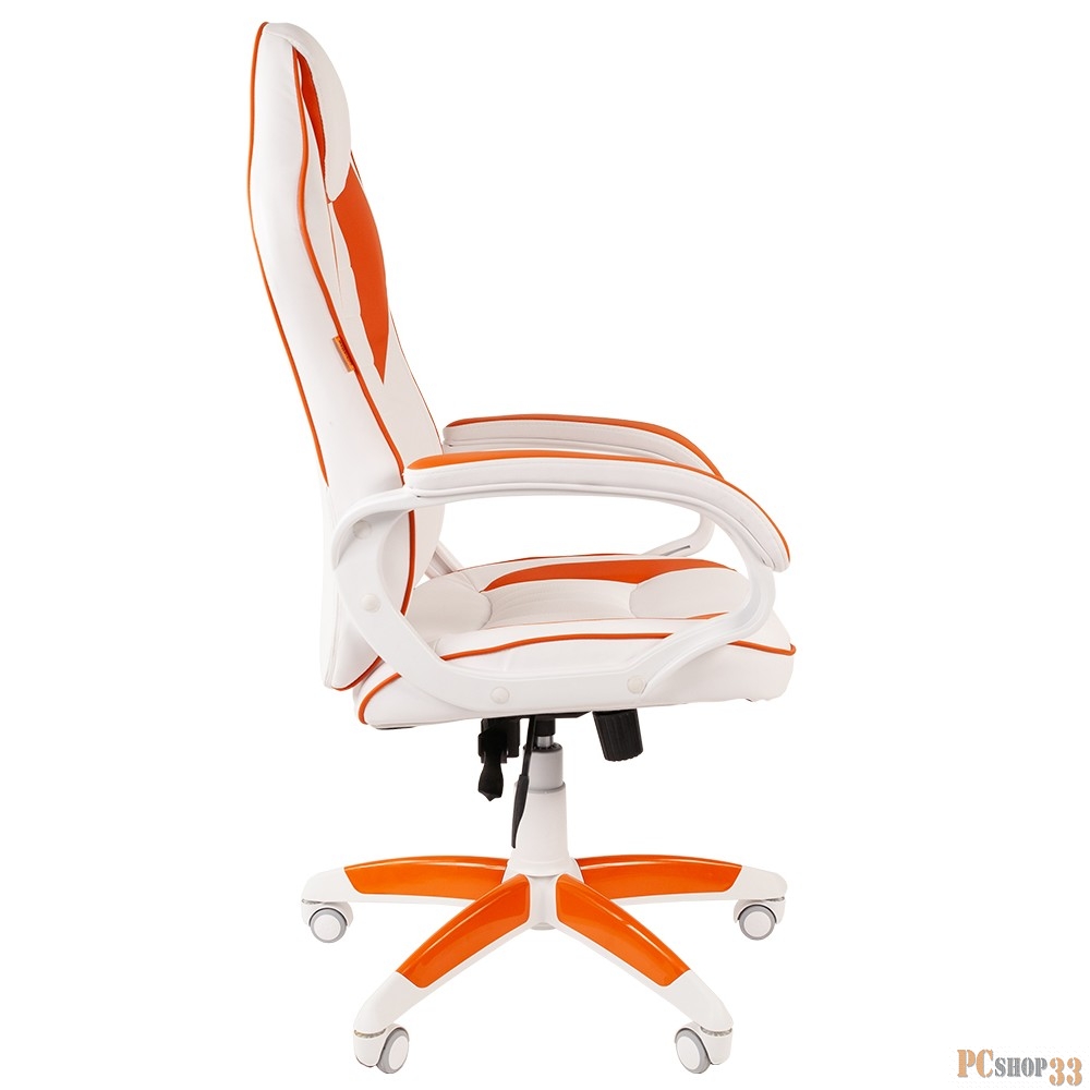 Игровое кресло Chairman game 16 белый/оранжевый (экокожа, регулируемый угол наклона, механизм качания)