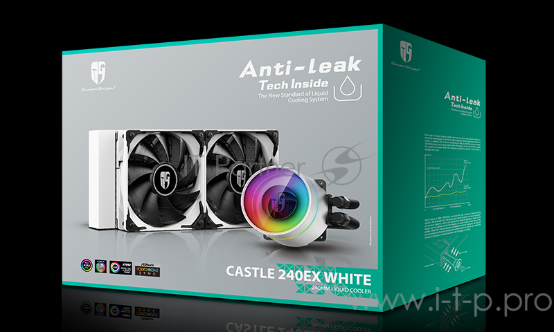 Комплект водяного охлаждения DEEPCOOL CASTLE 240EX WHITE LGA20XX/LGA1366/LGA115X/TR4/AM (6шт/кор,TDP 280W, ARGB Lighting pump, Anti-Leak edition, PWM, DUAL FAN) RET