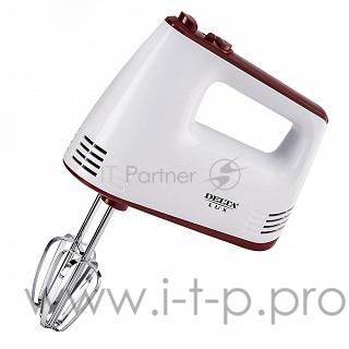 Миксер DELTA LUX DE-7700 белый с бордовым : 400 Вт,4 насадки,5 скоростн.режимов,Турбо (4)
