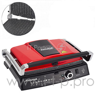 Электрогриль АКСИНЬЯ КС-5210 красн.с чёрн. предназначен для жарки мяса, рыбы и овощей, его можно использовать в качестве пресса для сэндвичей и гриля для барбекю в бытовых условиях Съемные жарочные панели Гранитное антипригарное покрытие жарочных пан