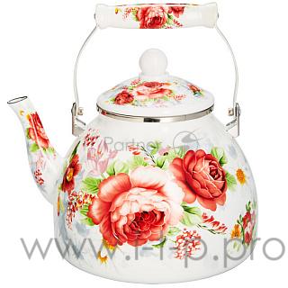 Чайник для плиты METALLONI EM-50X1/48 эмалированный с керамической ручкой Цветочный букет 5,0л (8)