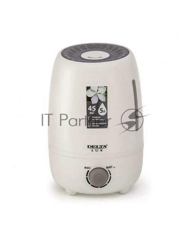 Увлажнитель воздуха DELTA LUX DE-3700, бел. с серым, 5л, ультразвуковой,до 30ч, керам. фильтр, 45м2(