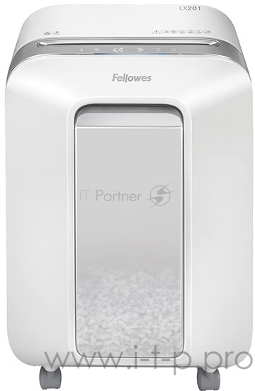 Шредер Fellowes Powershred LX201, белый, DIN P-5, 2х12 мм, 12 лст., 22 лтр., Jam Proof™, SafeSense