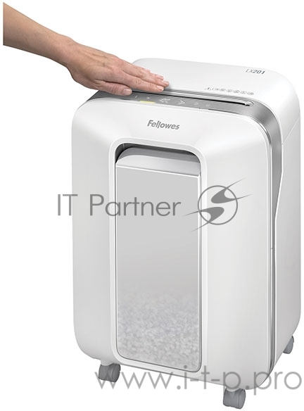 Шредер Fellowes Powershred LX201, белый, DIN P-5, 2х12 мм, 12 лст., 22 лтр., Jam Proof™, SafeSense