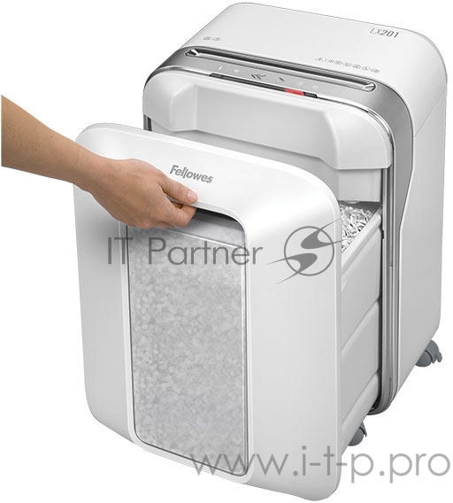 Шредер Fellowes Powershred LX201, белый, DIN P-5, 2х12 мм, 12 лст., 22 лтр., Jam Proof™, SafeSense