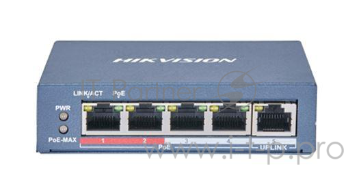 Hikvision DS-3E0105P-E(B) 4 RJ45 100M PoE с грозозащитой 6кВ, 2 порт с высоким приоритетом 1 Uplink порт 100М Ethernet бюджет PoE 60Вт поддержка ре