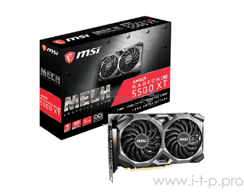 Видеокарта MSI PCI-E 4.0 RX 5500 XT MECH 4G OC AMD Radeon RX 5500XT 4096Mb 128bit GDDR6 1647/14000/HDMIx1/DPx3/HDCP Ret