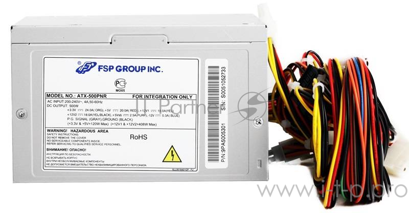 Блок питания FSP 500-PNR <500W, (20+4+4+4) pin, 6 pin, 6+2 pin, 2xFDD, 3xSATA, 2xMolex, 12 см, Active PFC, ATX> OEM