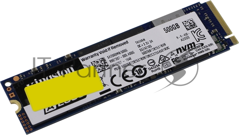 SSD M.2 Kingston 500Gb A2000 Series <SA2000M8/500G> (PCI-E 3.0 x4, up to 2200/2000Mbs, 200000 IOPS, 3D TLC, NVMe, AES-256, 350TBW, 22х80mm)