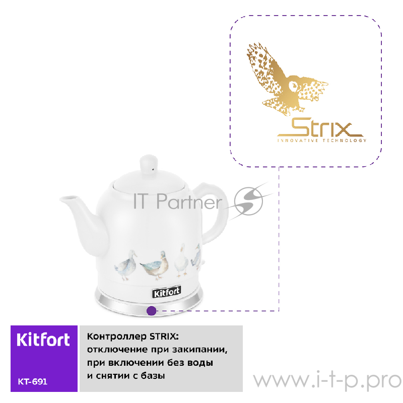 Чайник Kitfort КТ-691-2 белый с рисунком
