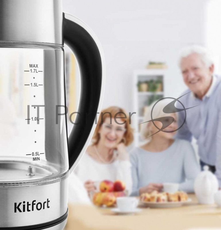 Чайник электрический Kitfort KT-690 1.7л. 2200Вт прозрачный (корпус: стекло)