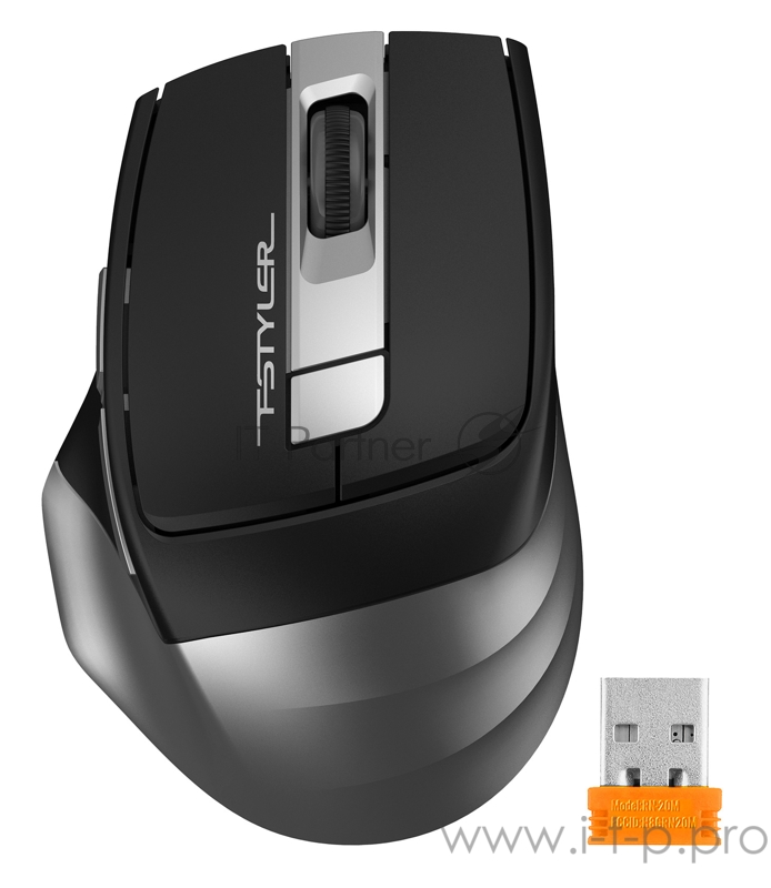 Мышь A4 Fstyler FG35 серый/черный оптическая (2000dpi) беспроводная USB (6but)