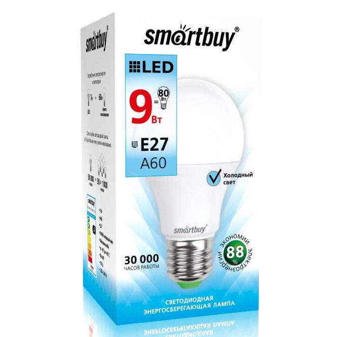 Светодиодная лампа (LED) Smartbuy-A60-09W/4000/E27