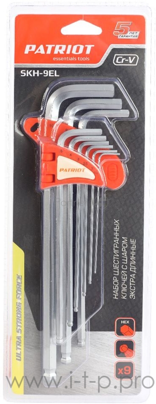 Набор ключей PATRIOT SKH-9EL, шестигранные с шаром, экстра длинные, 1,5-10мм, CRV, 9 шт