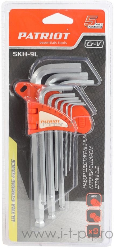 Набор ключей PATRIOT SKH-9L, шестигранные с шаром, длинные, 1,5-10мм, CRV, 9 шт