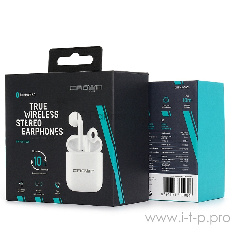 Полностью беспроводные наушники CROWN CMTWS-5005 white