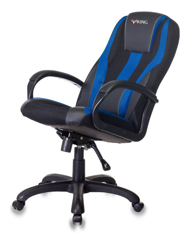 Кресло игровое Бюрократ VIKING-9/BL+BLUE черный/синий искусст.кожа/ткань