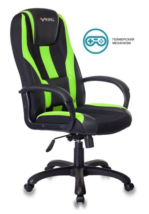 Кресло игровое Бюрократ VIKING-9/BL+SD черный/салатовый искусст.кожа/ткань