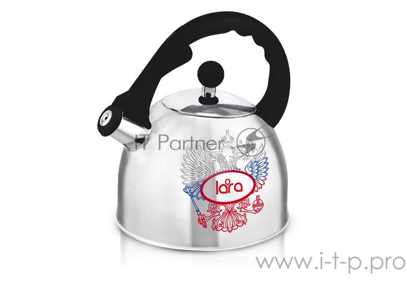 LR00-63 Чайник LARA (зеркальный) 3.0л, Термо-рисунок (герб), индукционное дно, автоподъем ручки