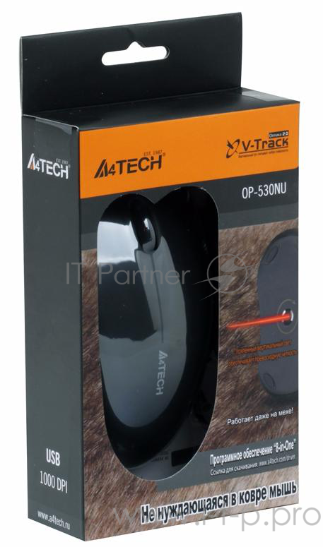 Мышь A4Tech OP-530NU (черный) USB,3+1 кл.-кн.,провод.мышь