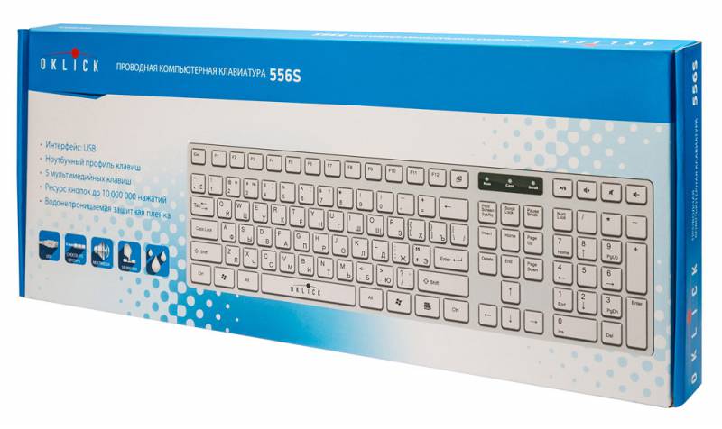 Клавиатура Oklick 556S белый USB slim Multimedia