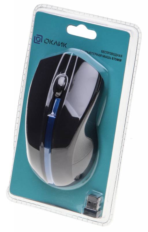 Мышь Oklick 615MW черный/синий оптическая (1200dpi) беспроводная USB (2but)