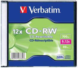 Диск CD-RW Verbatim 700Mb 12x Slim case (20шт) (43762)