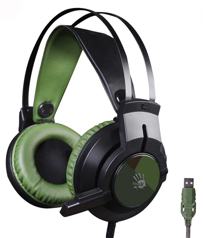 Наушники с микрофоном A4 Bloody J450 черный/зеленый 2.2м мониторы оголовье