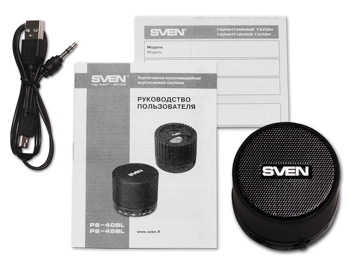 Колонка порт. Sven PS-45BL черный 3W 1.0 BT/3.5Jack 10м 300mAh