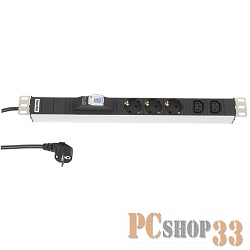 Монтажное оборудование Hyperline SHT19-3SH-2IEC-B-2.5EU Блок розеток для 19 шкафов, горизонтальный,