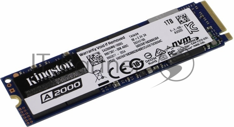 SSD M.2 Kingston 1.0Tb A2000 Series <SA2000M8/1000G> (PCI-E 3.0 x4, up to 2200/2000Mbs, 220000 IOPS, 3D TLC, NVMe, AES-256, 600TBW, 22х80mm)