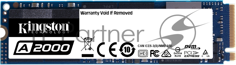 SSD M.2 Kingston 1.0Tb A2000 Series <SA2000M8/1000G> (PCI-E 3.0 x4, up to 2200/2000Mbs, 220000 IOPS, 3D TLC, NVMe, AES-256, 600TBW, 22х80mm)
