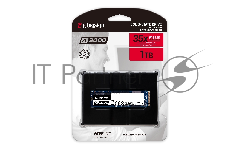 SSD M.2 Kingston 1.0Tb A2000 Series <SA2000M8/1000G> (PCI-E 3.0 x4, up to 2200/2000Mbs, 220000 IOPS, 3D TLC, NVMe, AES-256, 600TBW, 22х80mm)