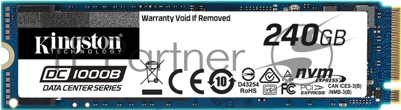 SSD M.2 Kingston 240Gb DC1000B Series <SEDC1000BM8/240G> (PCI-E 3.0 x4, up to 2200/290Mbs, 3D TLC, NVMe, AES-256, 248TBW, 0.5DPDW, PLP, 22х80mm)
