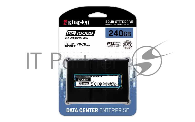 SSD M.2 Kingston 240Gb DC1000B Series <SEDC1000BM8/240G> (PCI-E 3.0 x4, up to 2200/290Mbs, 3D TLC, NVMe, AES-256, 248TBW, 0.5DPDW, PLP, 22х80mm)