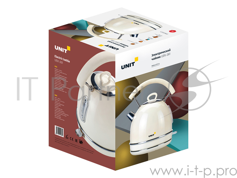 Чайник электрический UNIT UEK-261, сталь, цветная эмаль, цвет - Красный, 1.7л., 2000Вт.