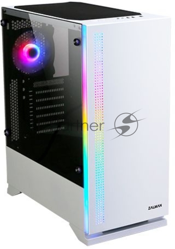 Корпус ZALMAN S5, ATX, WHITE, WINDOW, 2xCOMBO (3.5 or 2.5), 4x2.5, 2xUSB2.0, 1xUSB3.0, FRONT 1x120mm, REAR 1x120mm RGB