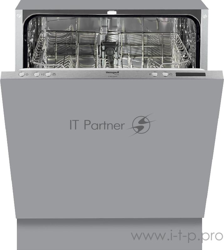Встраиваемые посудомоечная машина Weissgauff BDW 6043 D, ширина 60 см, 81.5x59.8x55 см, 14 комплектов, 4 программы:Авто, Экономичная, Стекло, Быстрая, электронное управление, LED индикация и дисплей, Выдвижная корзина для столовых приборов на верхнем