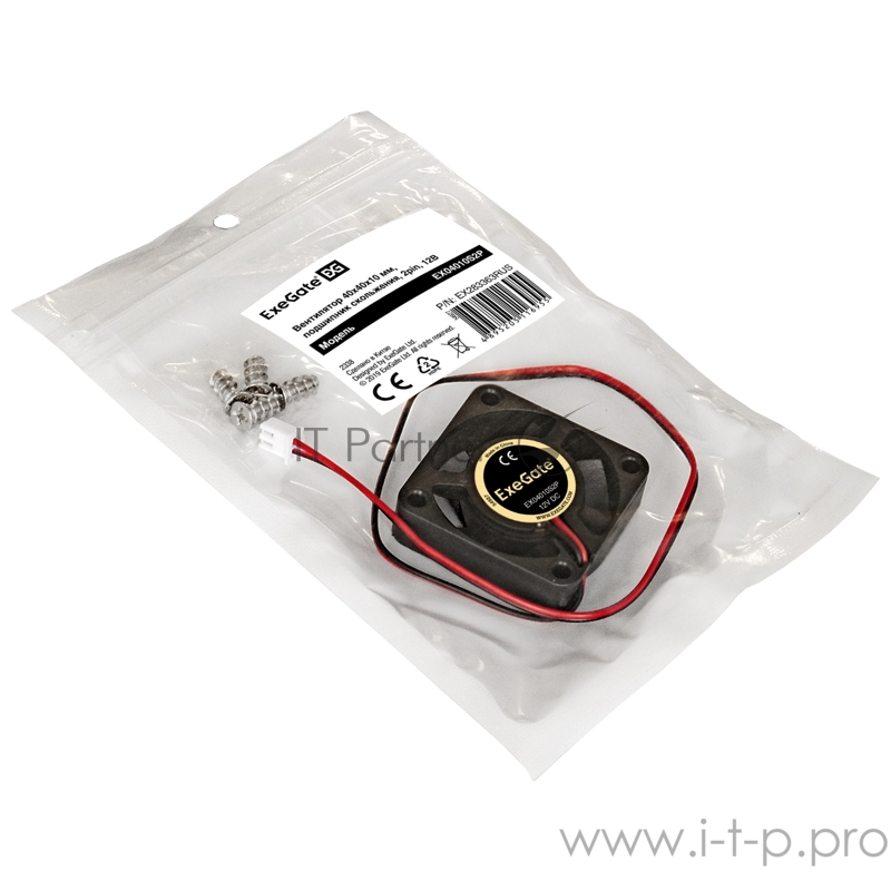 Вентилятор ExeGate EX04010S2P, 40x40x10 мм, подшипник скольжения, 2pin, 5500RPM, 22dBA