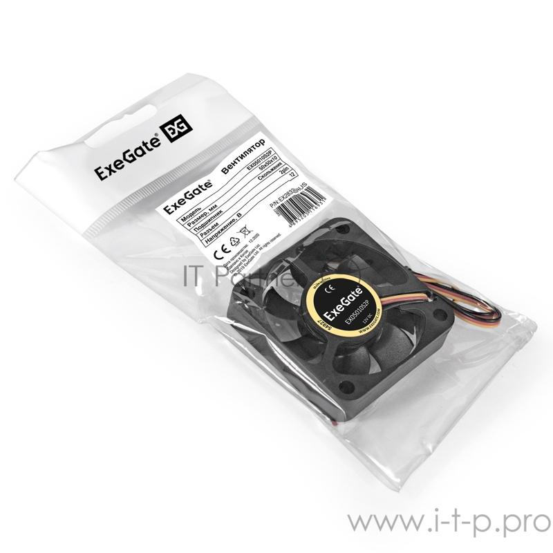 Вентилятор ExeGate EX05010S2P, 50x50x10 мм, подшипник скольжения, 2pin, 4500RPM, 24dBA
